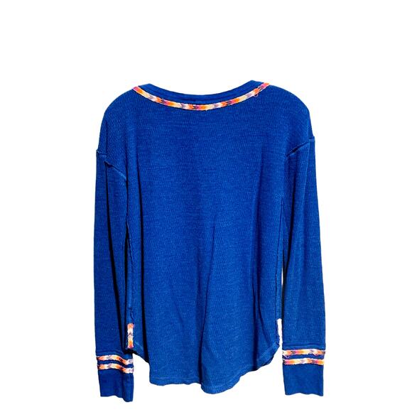 WE THE FREE Henley S Rainbow Trim Thermal Slouchy Rounded Hem Free People - Picture 7 of 8